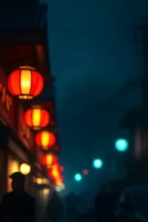 半城旧梦竖版海报，雨夜老街的招牌倒影与水洼