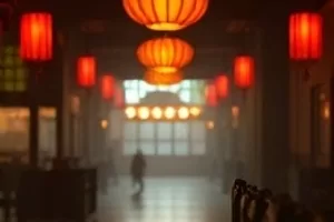 旧唱片行剧照，木质货架上按年代排列的黑胶唱片